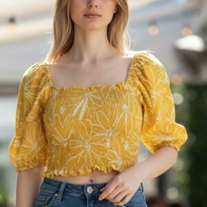 Universal Thread Yellow Smocked Top, Size XS, NWT